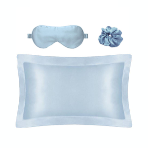 Light Blue Grade 6A Silk Sleeping Pillowcase And Eye Mask And Hair Scrunchies Set