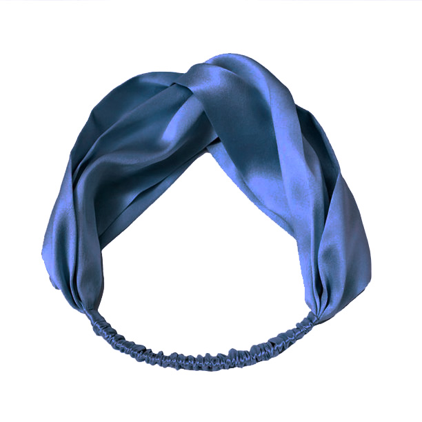 Navy Blue Silk Headband And Hair Scrunchie Set For Sleeping