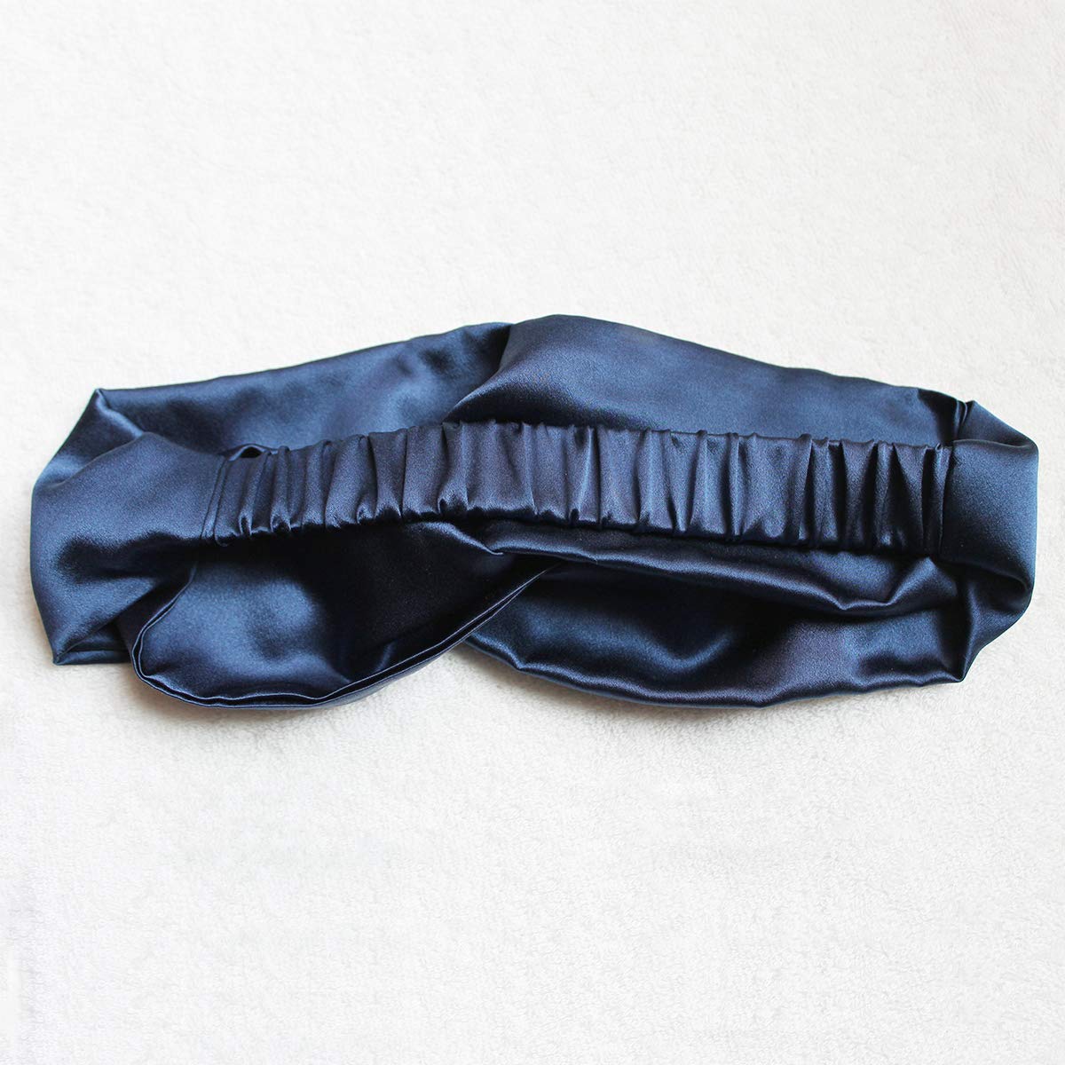 Navy Blue Silk Headband And Hair Scrunchie Set For Sleeping